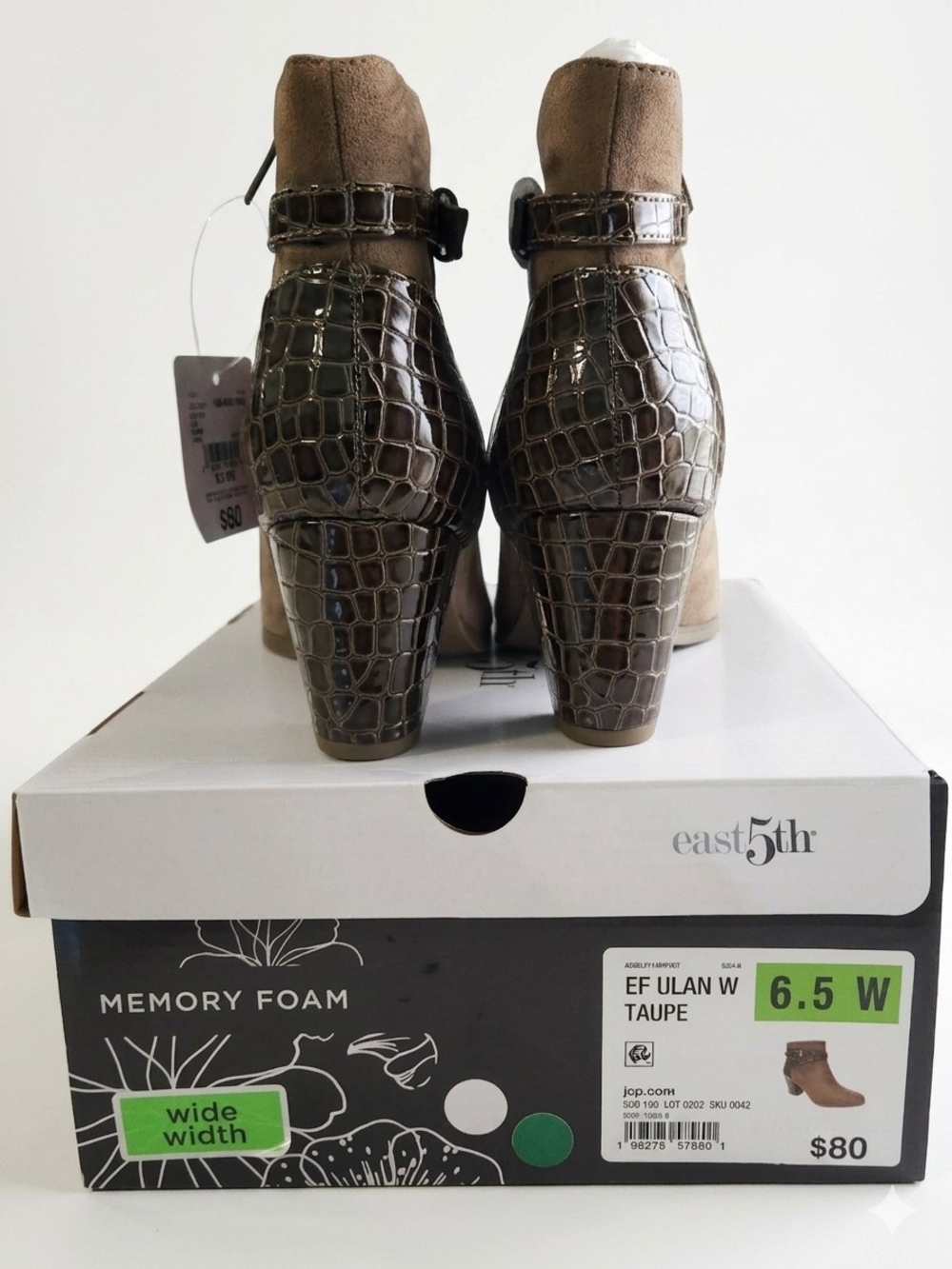 East 5th Taupe Croc-Embossed Heel Ankle Boots